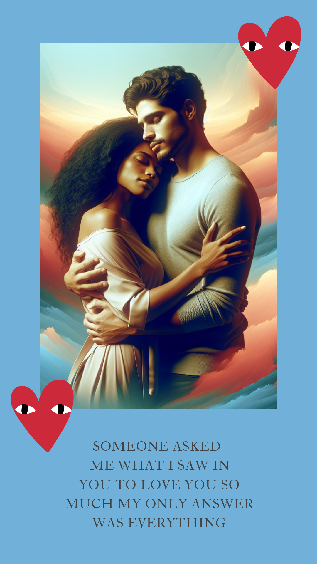 Charming Couple Embrace Poster Red and White