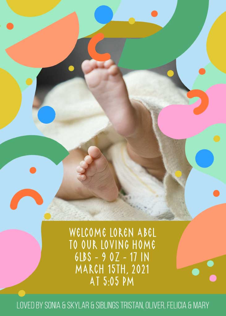 Template Charming Baby Birth Announcement Poster Peach Green