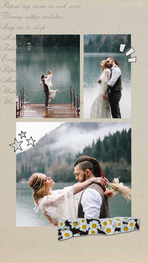 Romantic Lakeside Wedding Photo Collage Poster