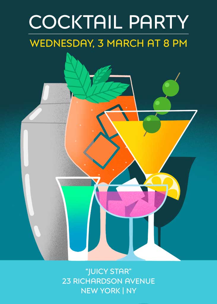 Vibrant Cocktail Party Poster Teal and Orange