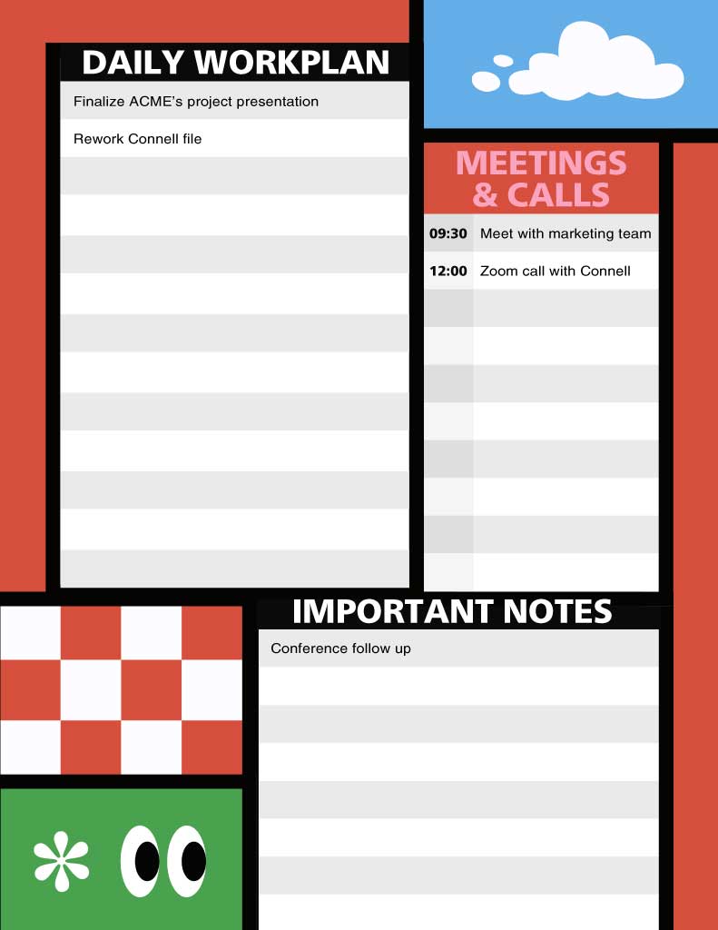 Vibrant Red and Black Daily Planner Post