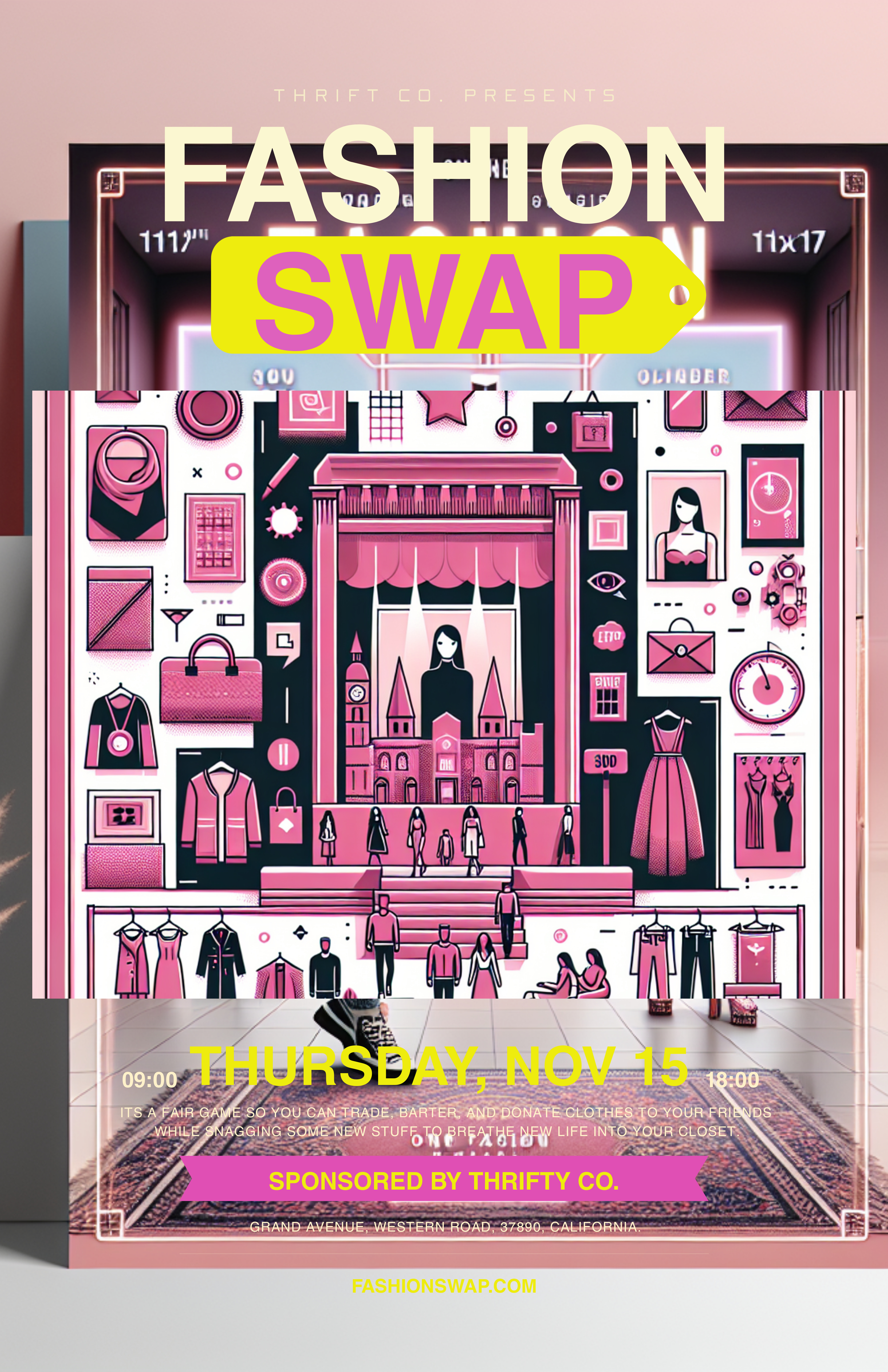 Chic Pink and Yellow Fashion Swap Poster