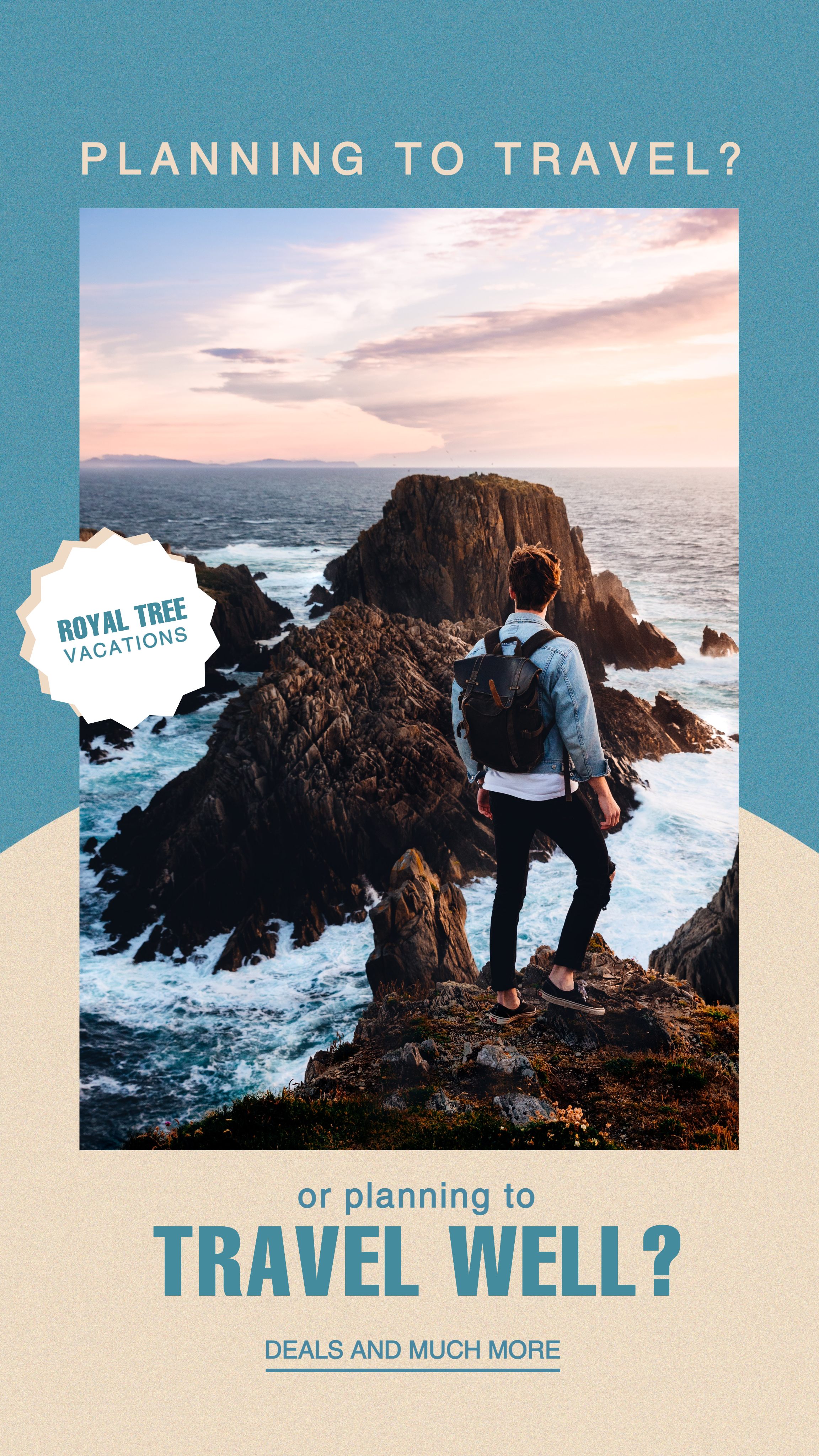 Ocean View Travel Post Design in Blue