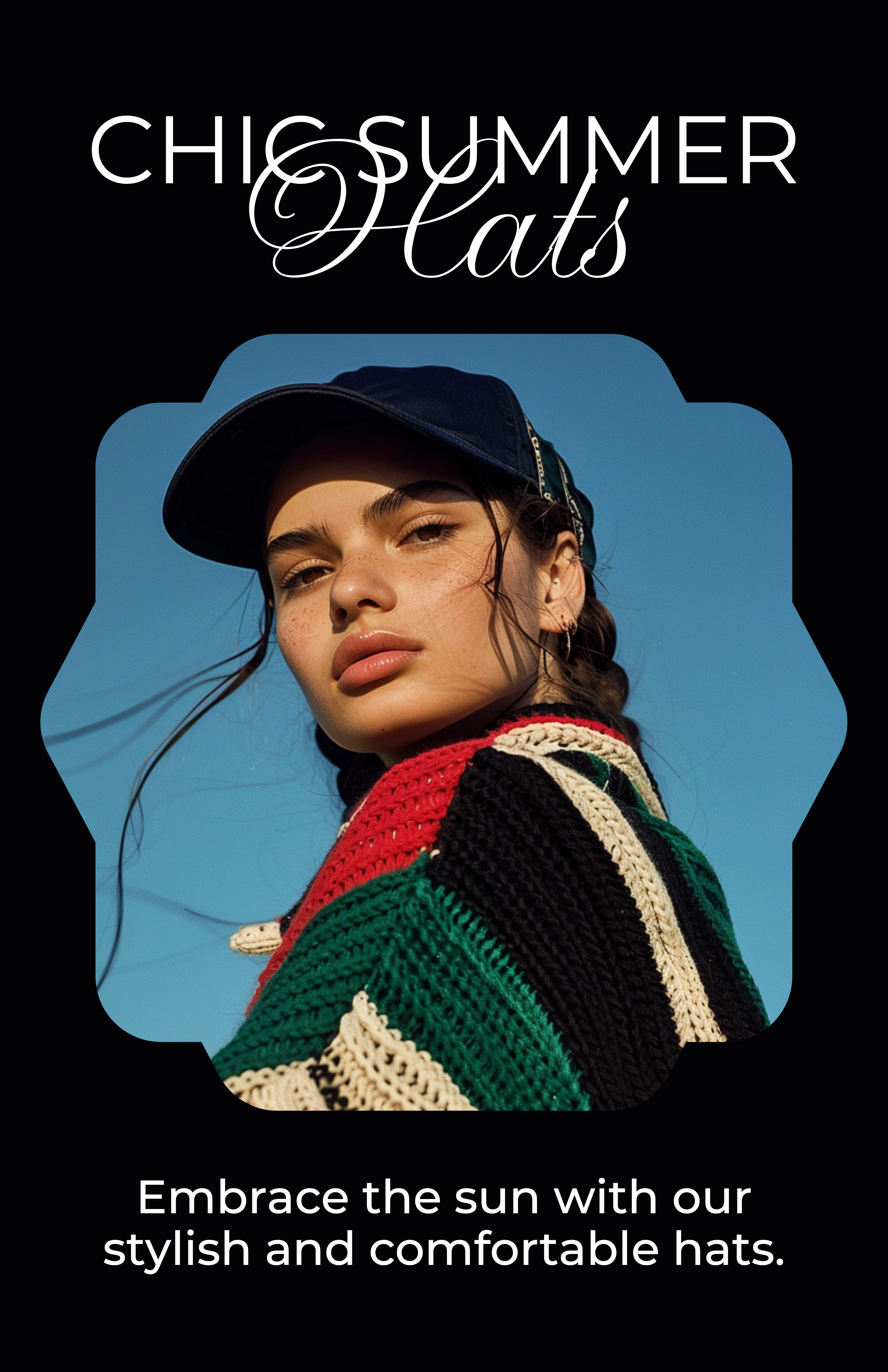 Template Chic Summer Hats Poster in Black Blue