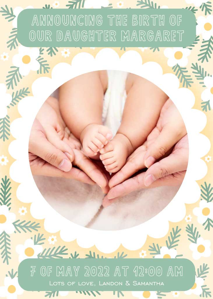 Template Peachy Birth Announcement Poster with Floral Accents