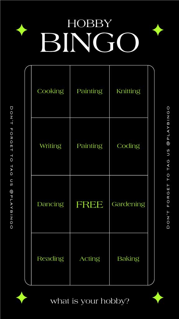 Creative Black and Neon Green Hobby Bingo Poster