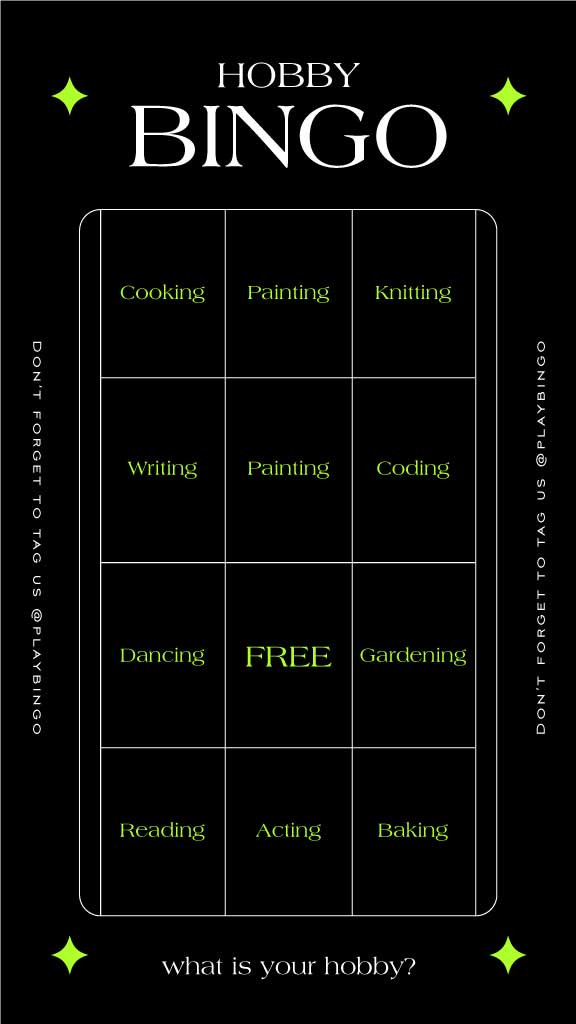 Template Creative Black and Neon Green Hobby Bingo Poster