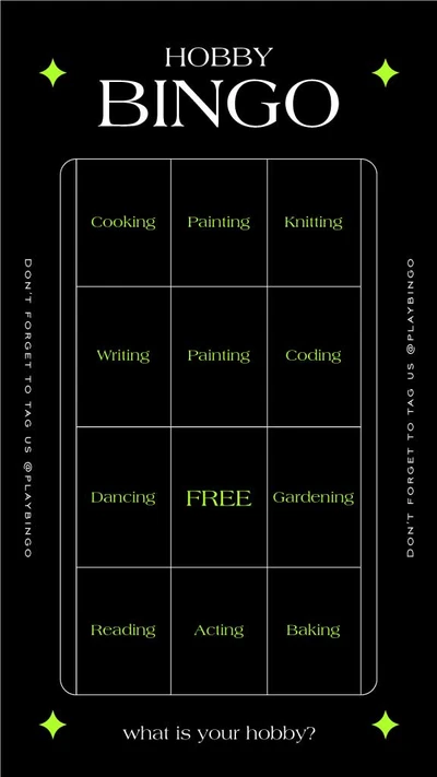 Template Creative Black and Neon Green Hobby Bingo Poster