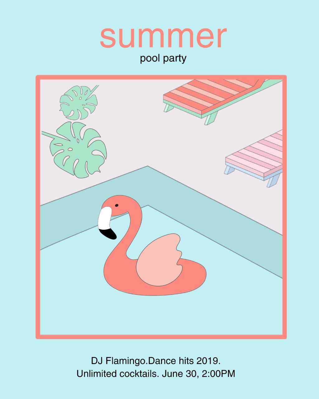 Tropical Flamingo Summer Pool Party Poster