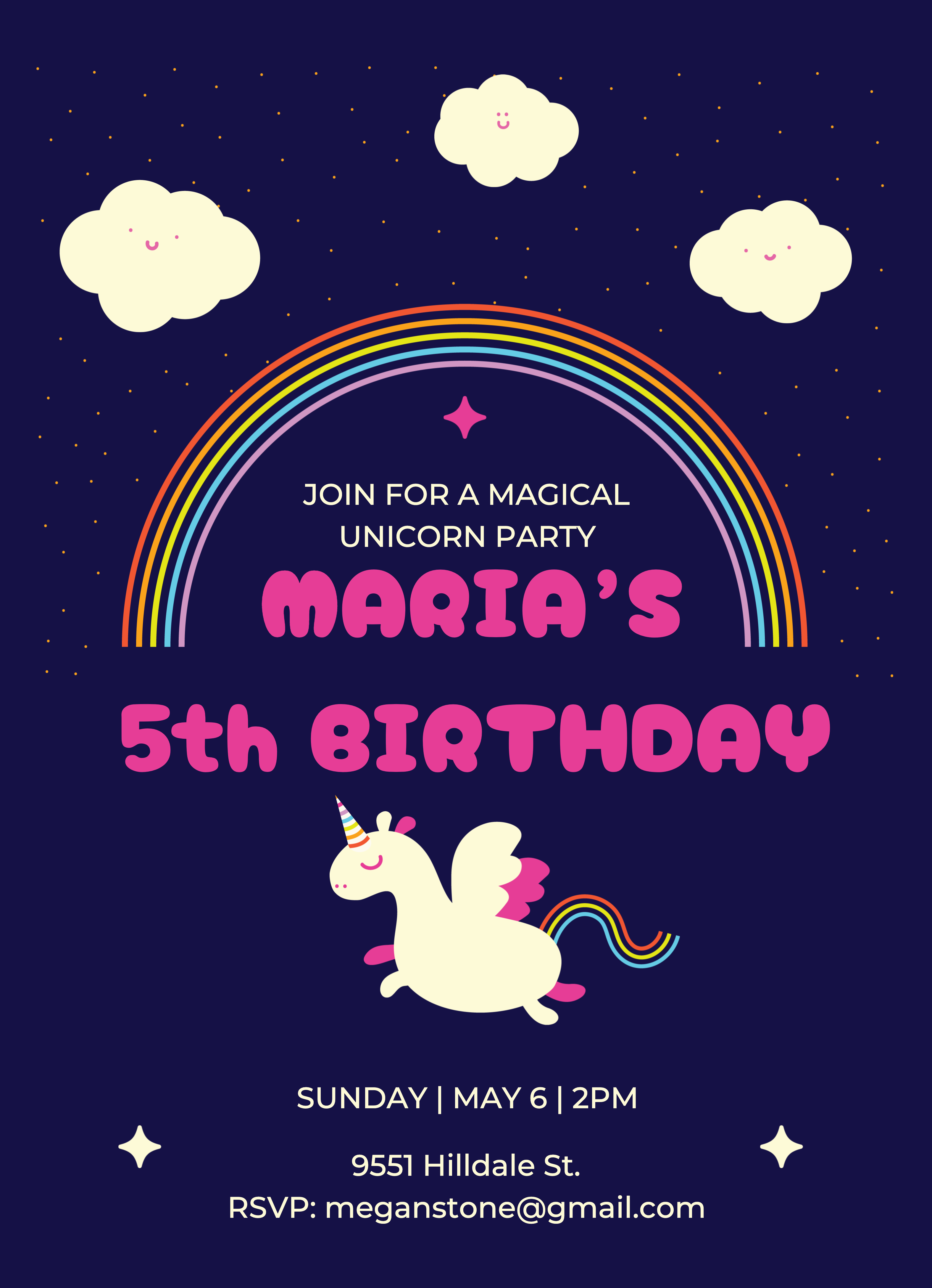 Magical Unicorn Birthday Invitation Poster Navy