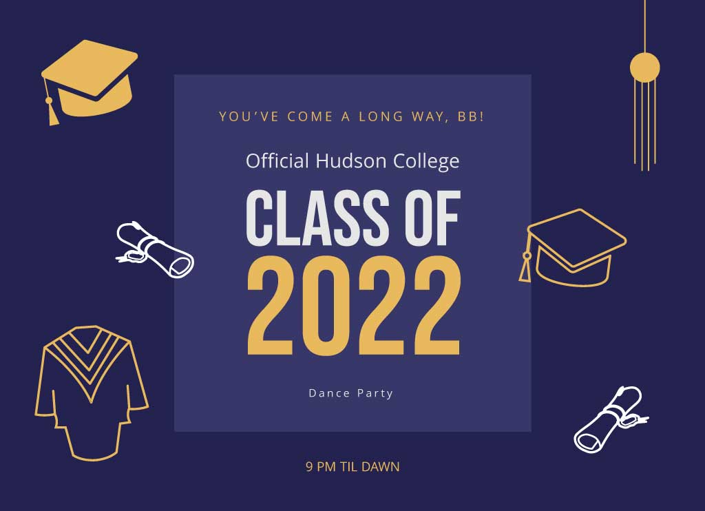 Navy Blue Golden Graduation Party Poster