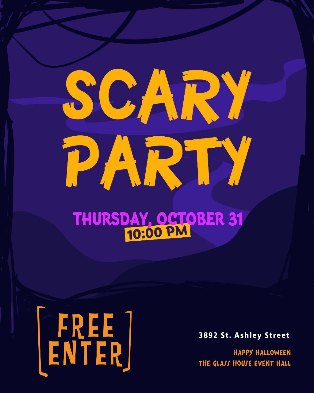 Spooky Halloween Bash Poster Purple and Orange