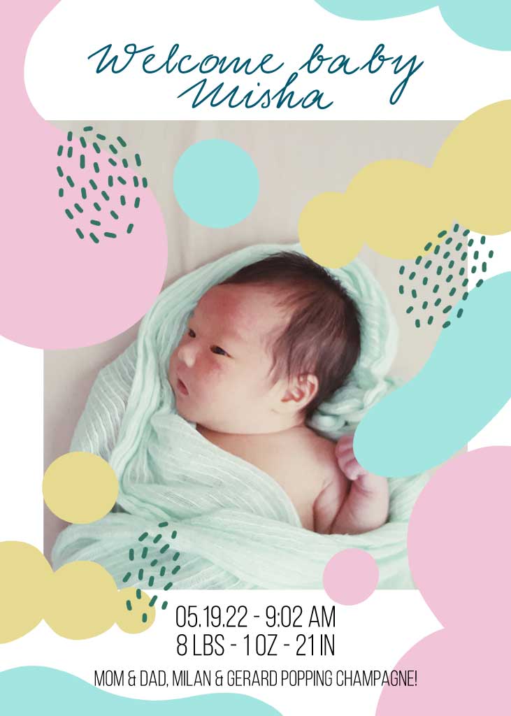 Charming Baby Announcement Post Mint and Pink