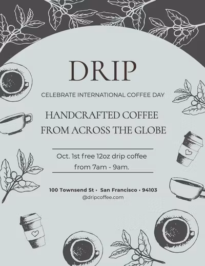 Template Elegant Coffee Lovers Event Poster in Grayscale