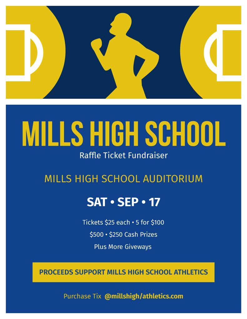 Template Vibrant Blue and Yellow School Raffle Poster