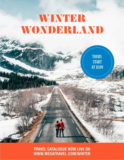 Template Winter Getaway Travel Ad Poster in Red and Blue