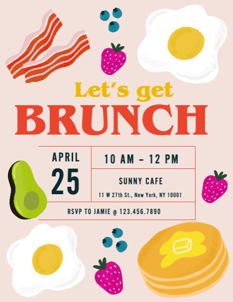 Sunny Brunch Bash Invitation Poster Peach Cream