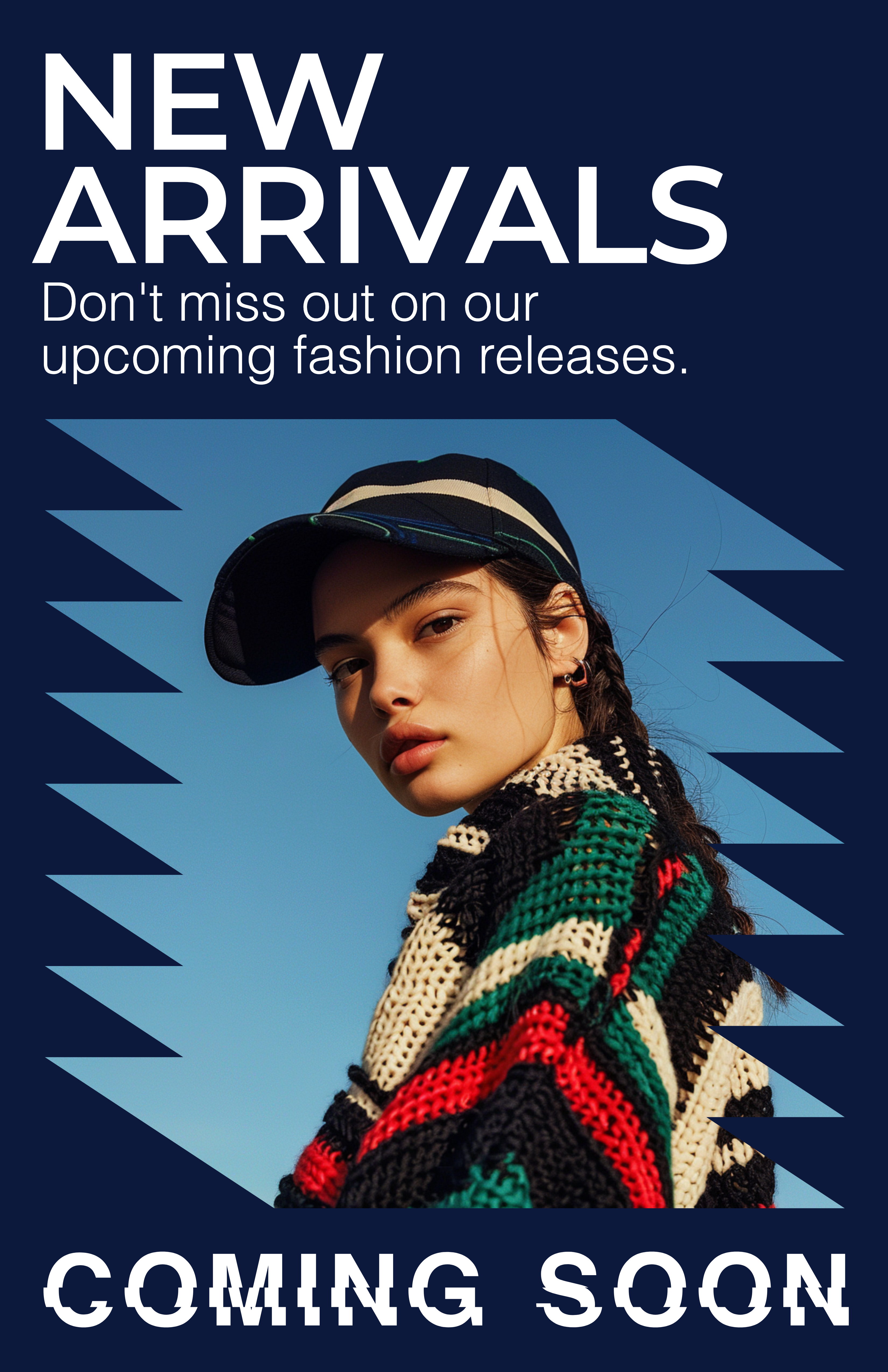 Template Navy Fashion Arrival Poster For New Styles