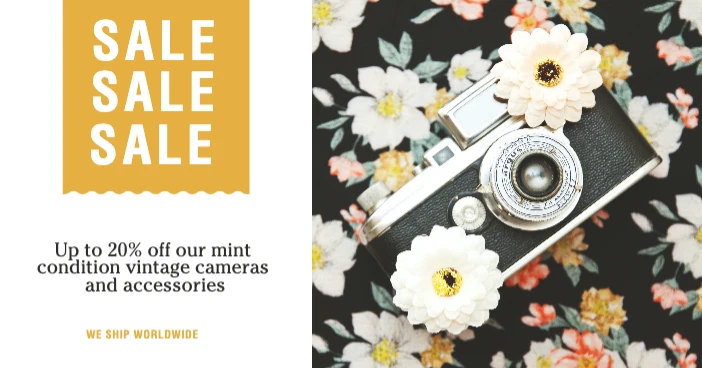 Template Vintage Camera Sale Poster in Black and Floral