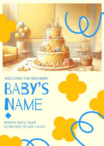 Celebrate New Arrival with Blue Yellow Birth Announcement