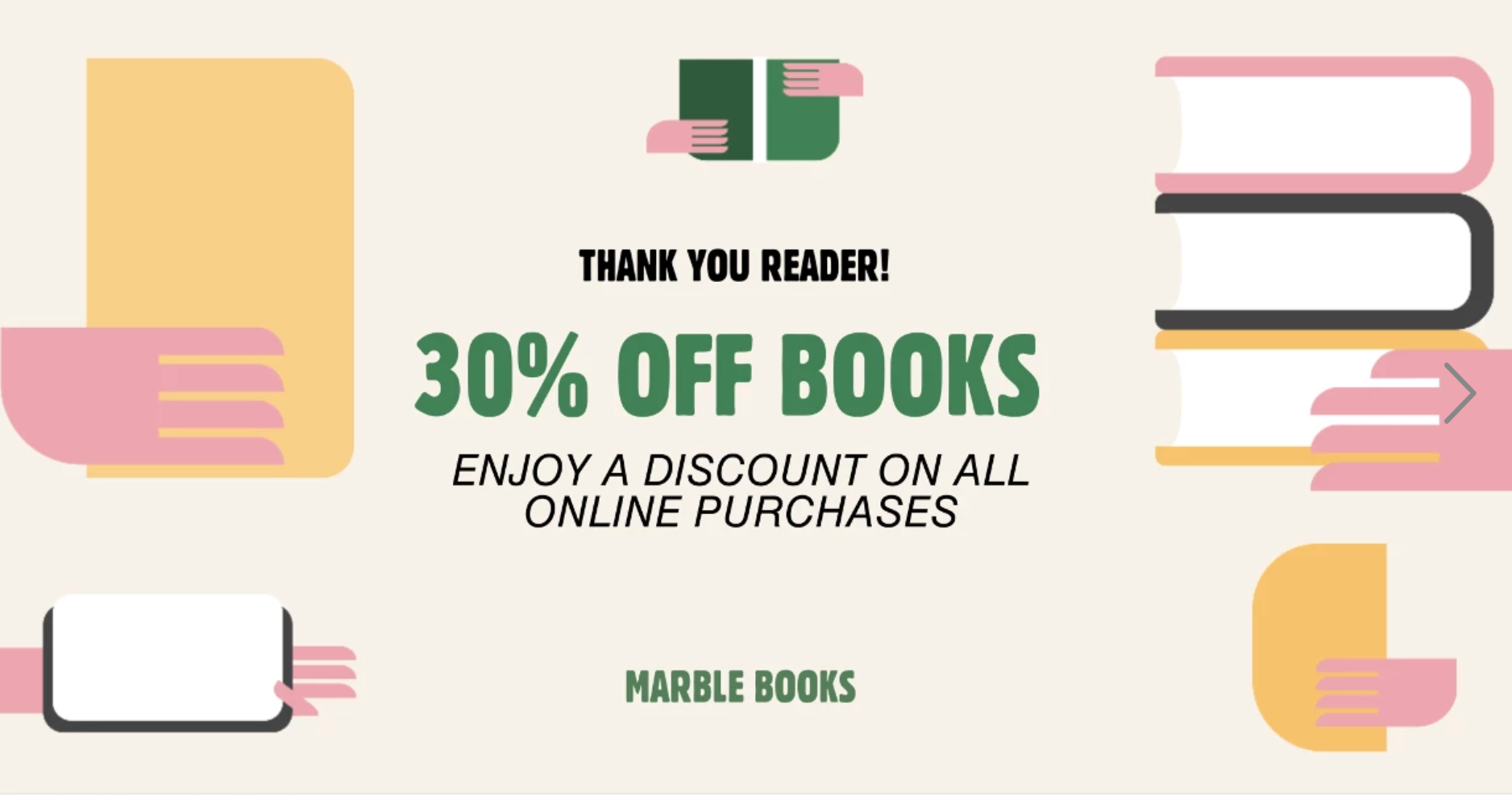 Online Bookstore Discount Poster in Peach and Green