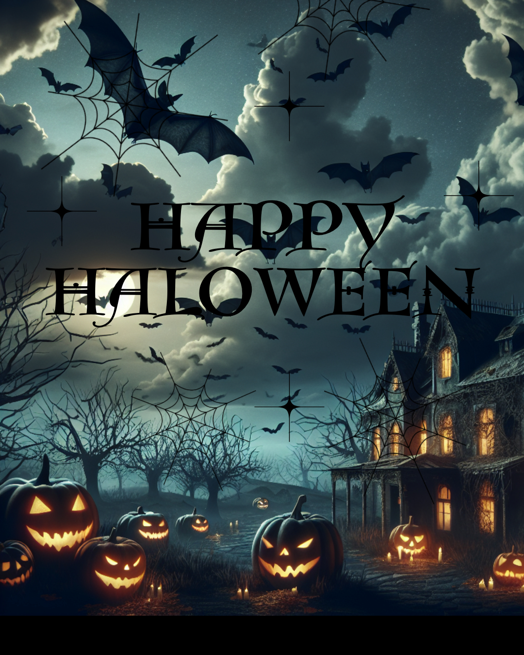 Spooky Halloween Night Poster Design Blue Orange