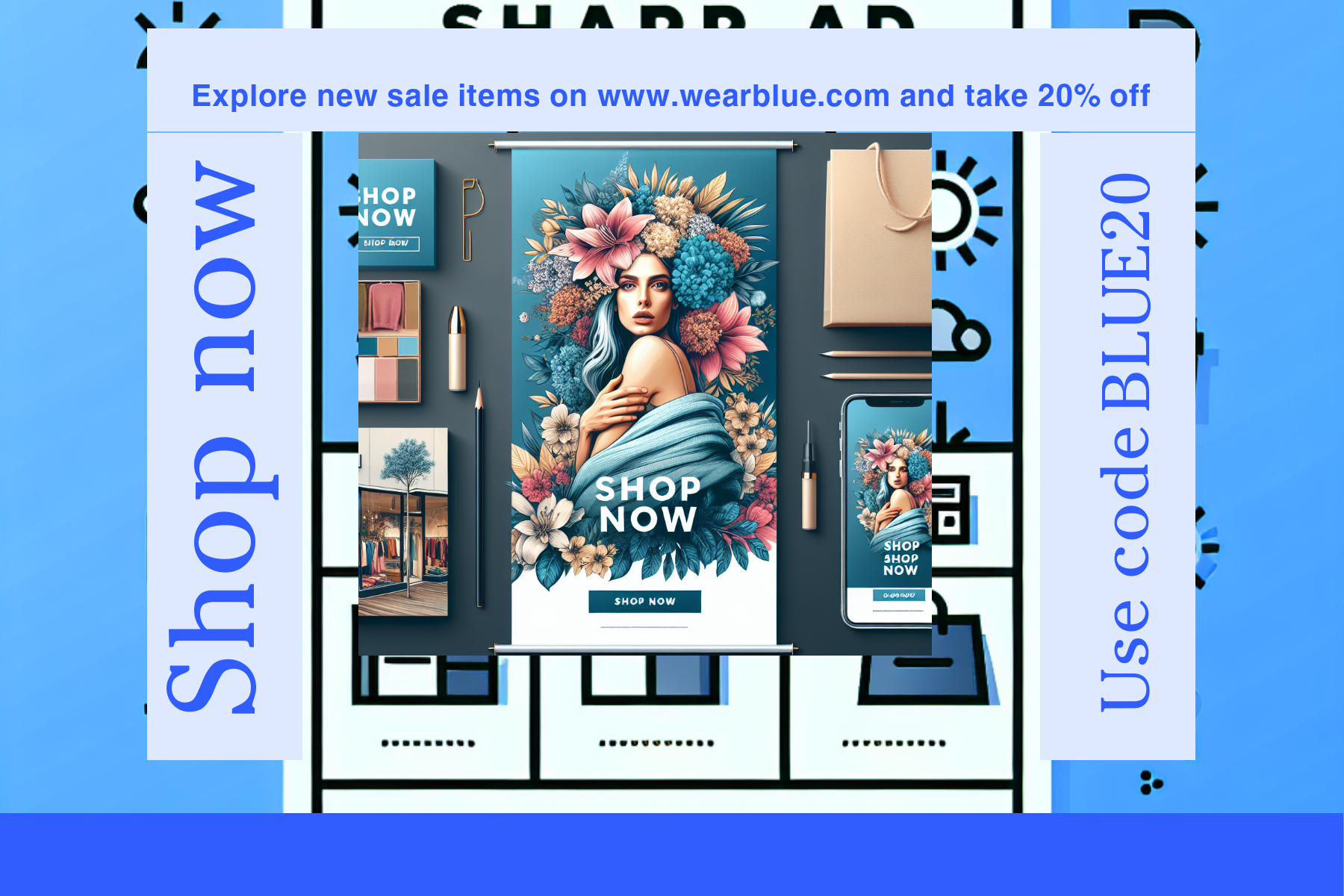 Vibrant Blue and Yellow Sale Ad Poster