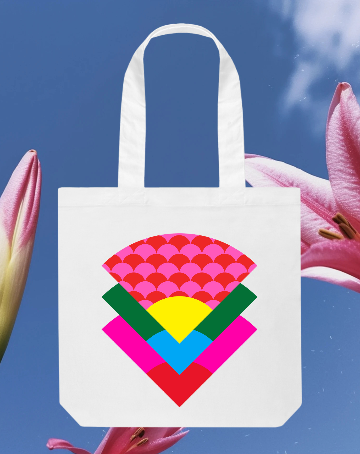 Template Vibrant Red and Pink Tote Bag Design