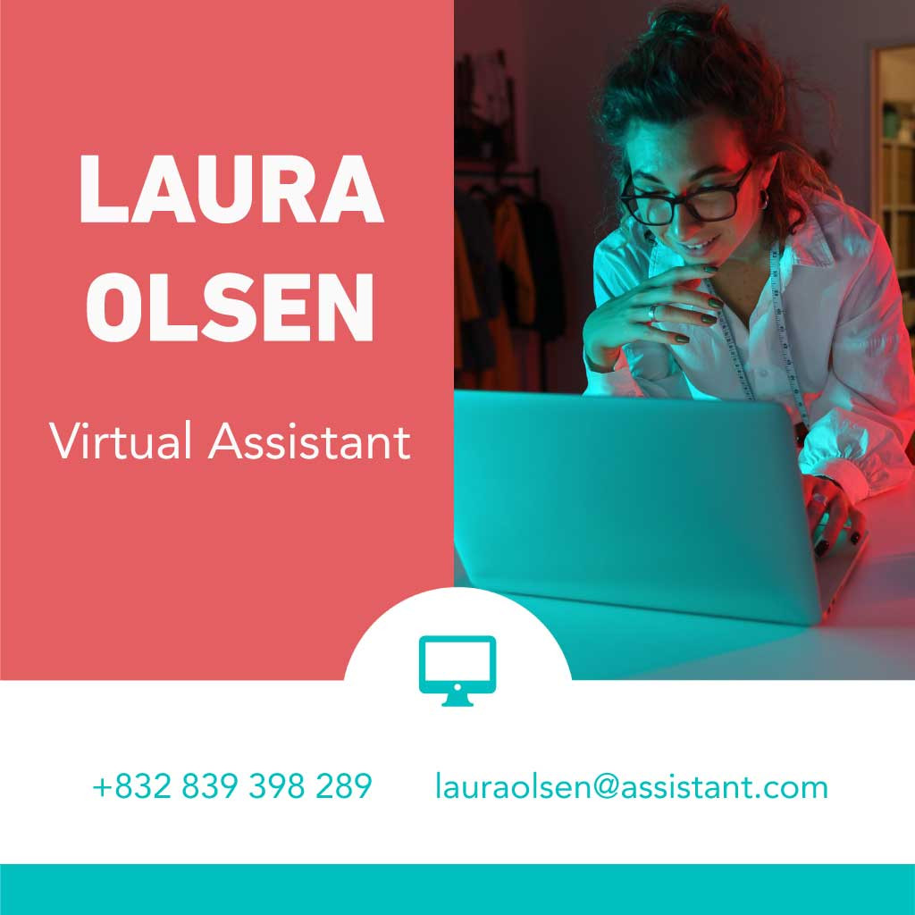Template Vibrant Teal Virtual Assistant Business Card