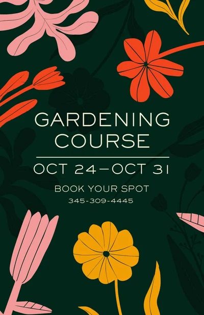Template Lush Green Floral Gardening Course Poster