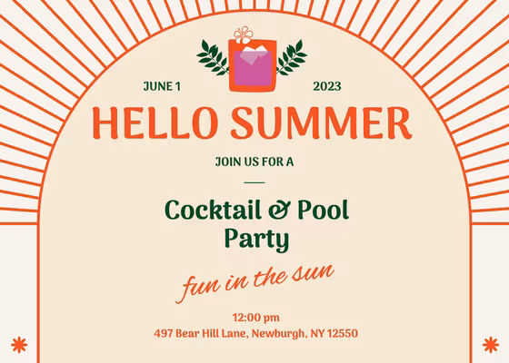 Template Cheerful Summer Cocktail Invitation with Orange Flair