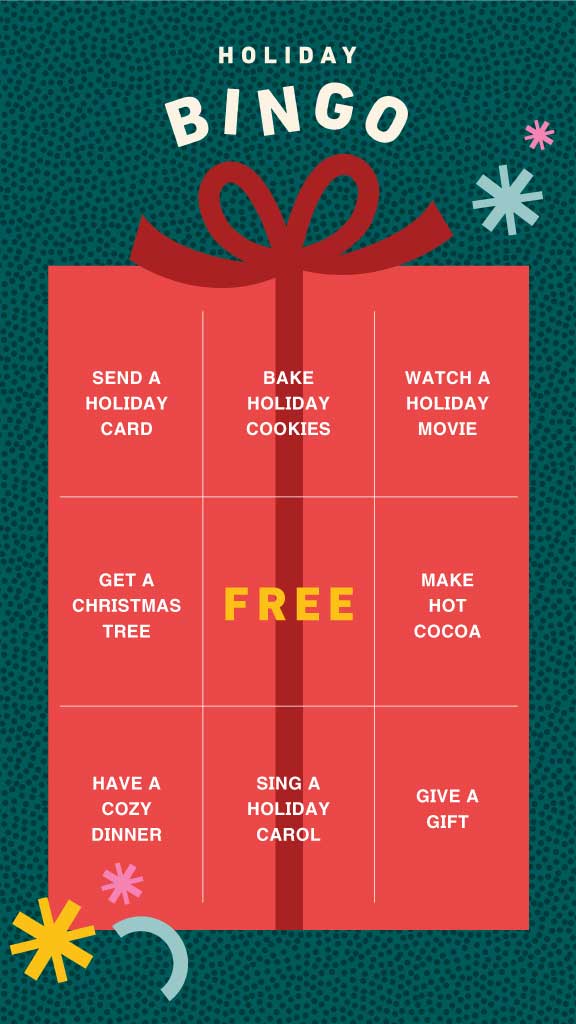 Holiday Bingo Game Poster in Red and Teal