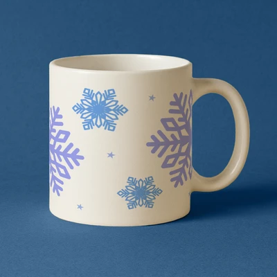 Template Elegant Blue and Cream Snowflake Mug Design