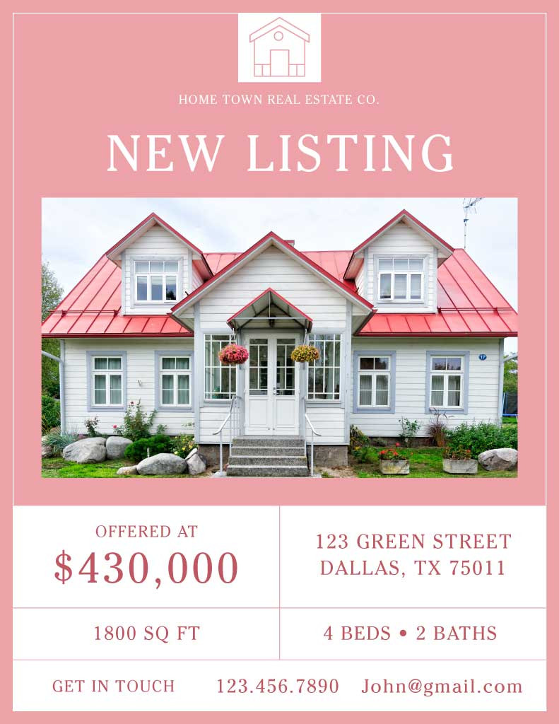 Template Charming Pink Real Estate Listing Poster