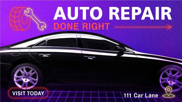 Template Sleek Auto Repair Promotional Ad Design Purple Accent