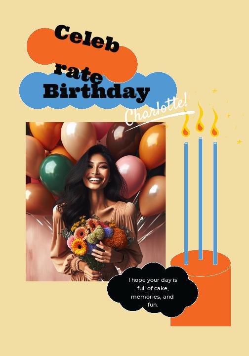 Joyful Blue and Orange Birthday Poster Design