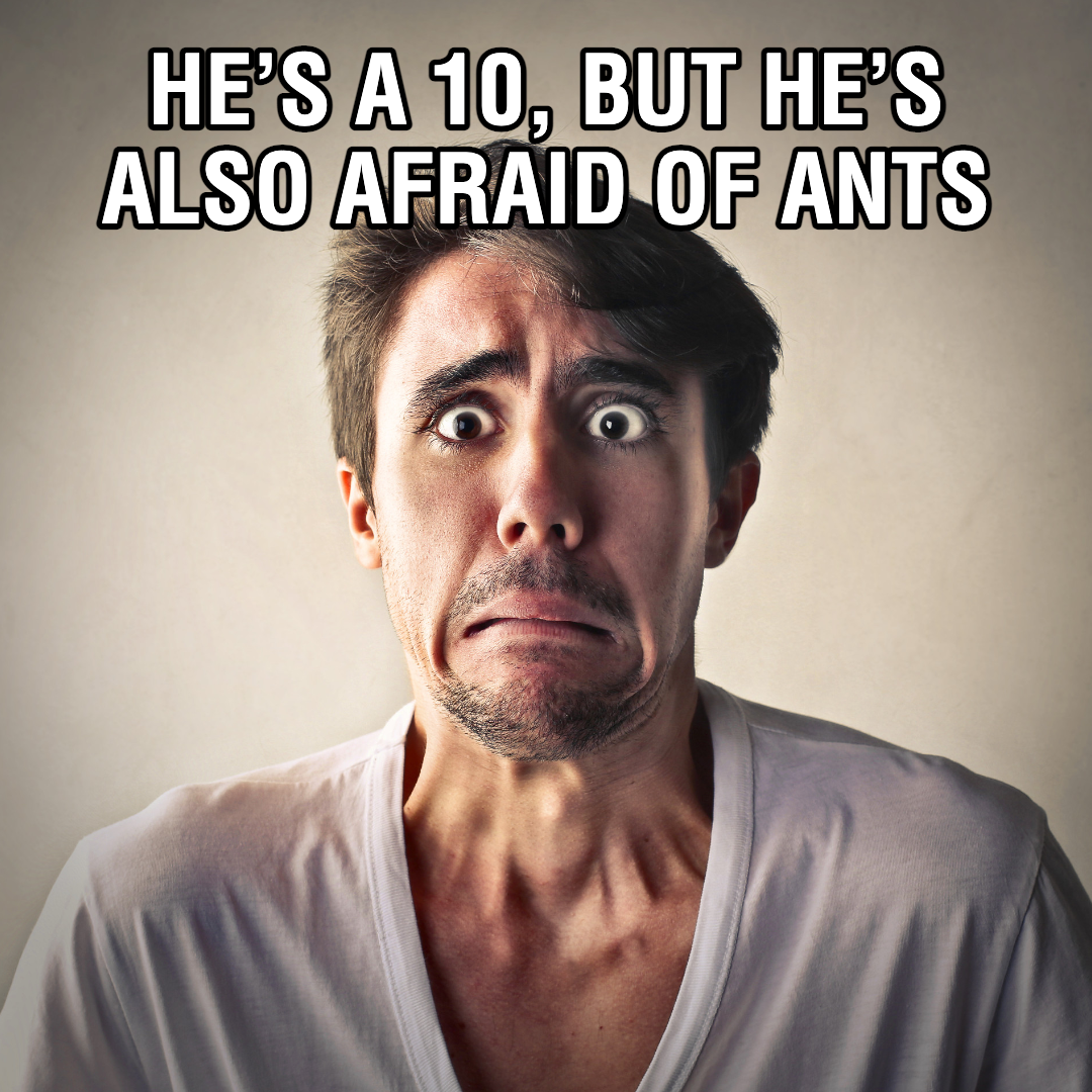 Humorous White Tee Man Afraid of Ants Poster