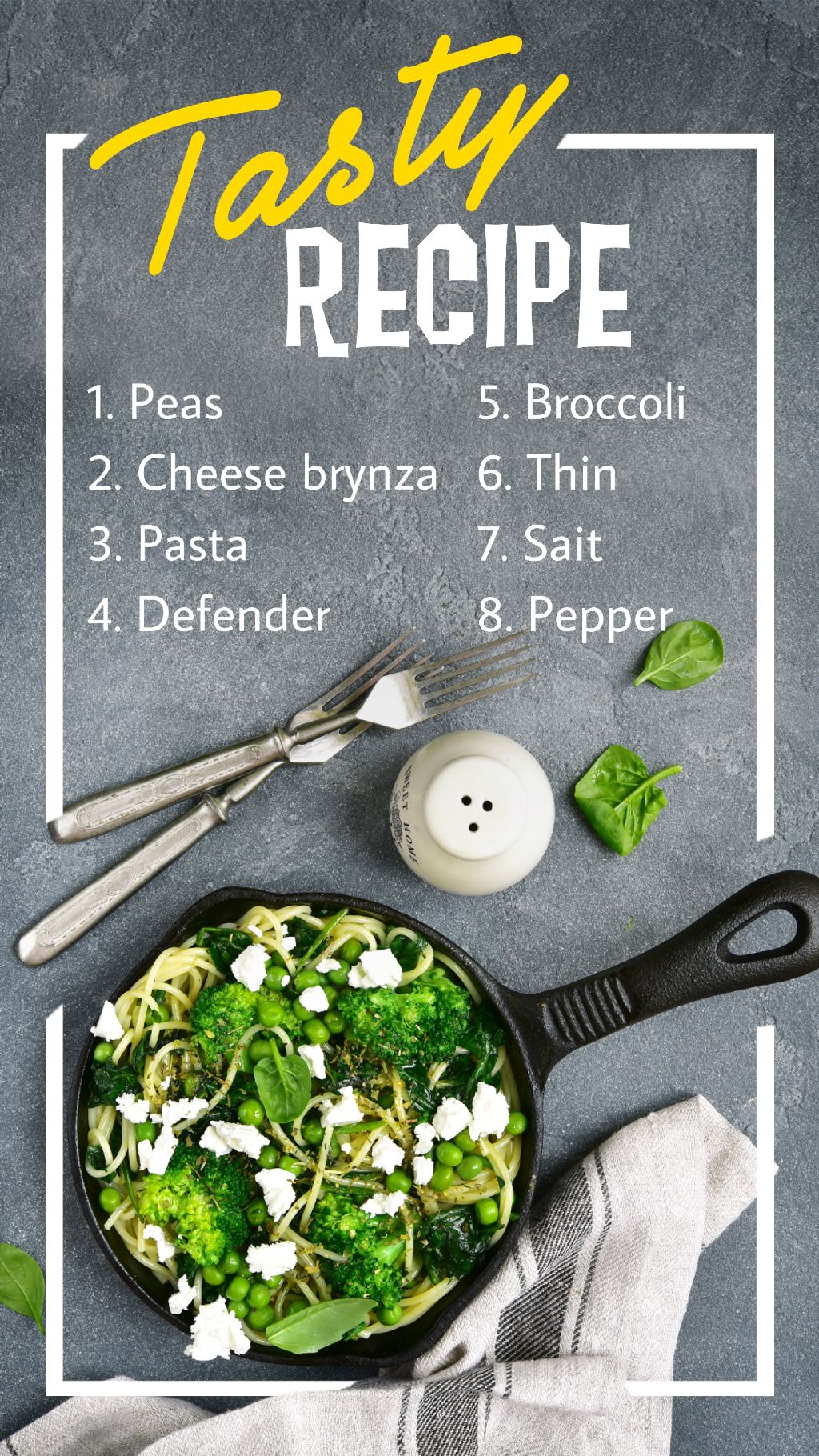 Green Delights Pasta Recipe Poster Design