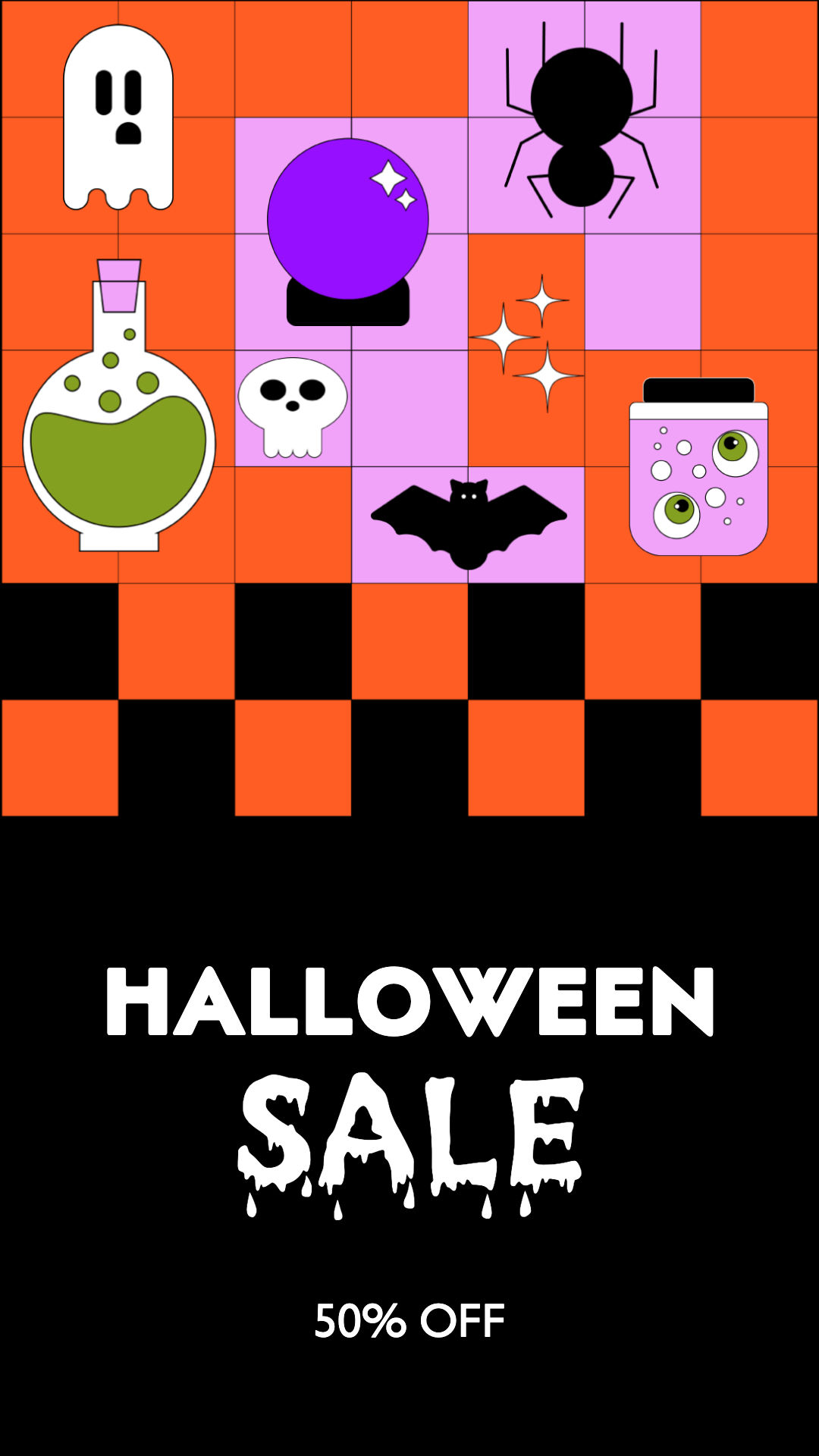 Spooky Halloween Sale Poster in Orange and Purple