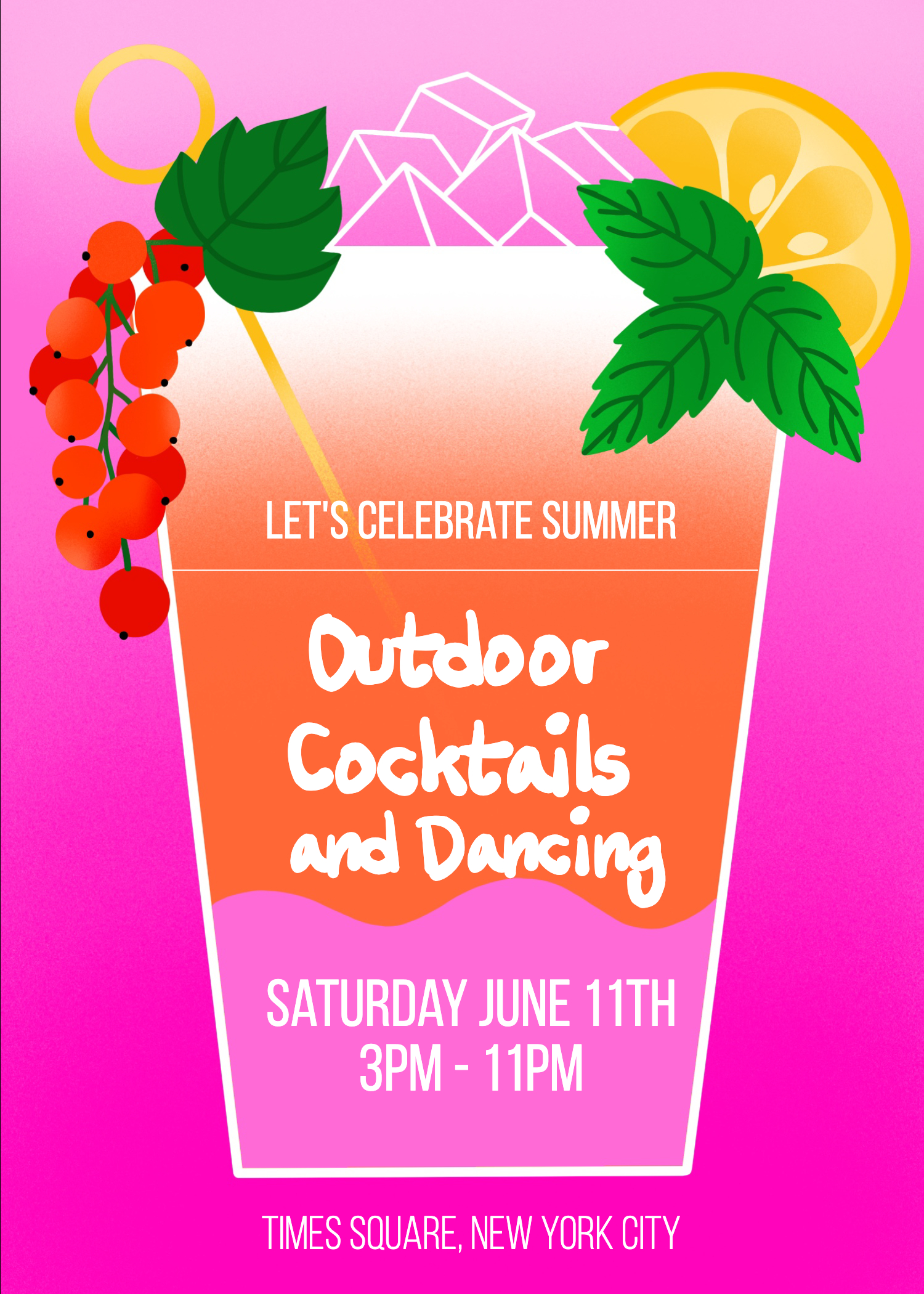 Summer Celebration Cocktail Party Poster Pink Orange