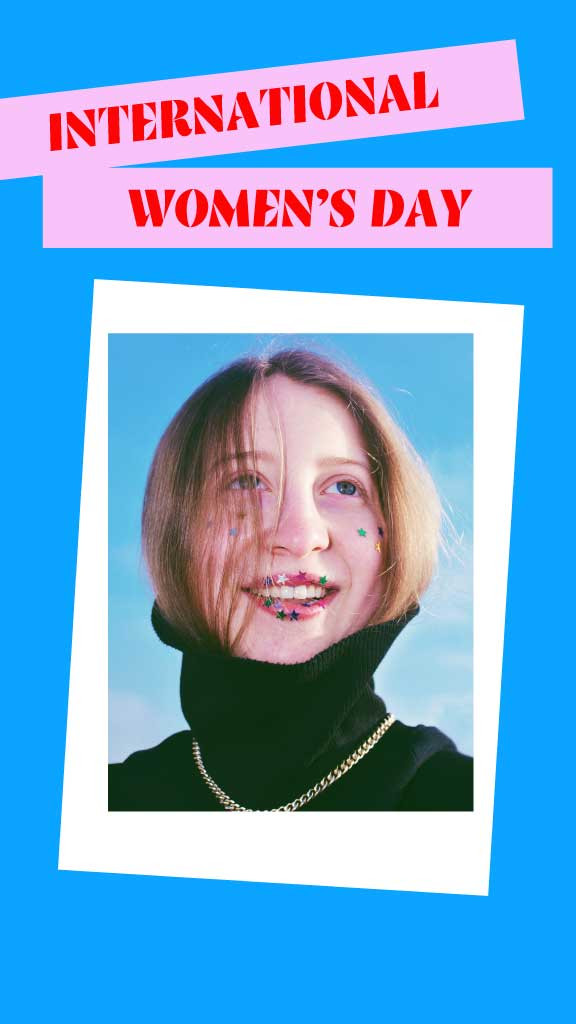 Template Vibrant Blue and Pink Women's Day Poster