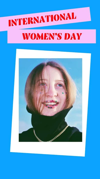 Template Vibrant Blue and Pink Women's Day Poster