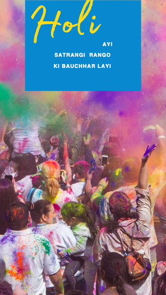 Vibrant Holi Celebration Poster with Blue and Purple