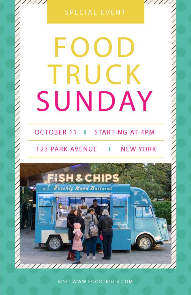 Sunny Food Truck Sunday Poster Teal and Yellow