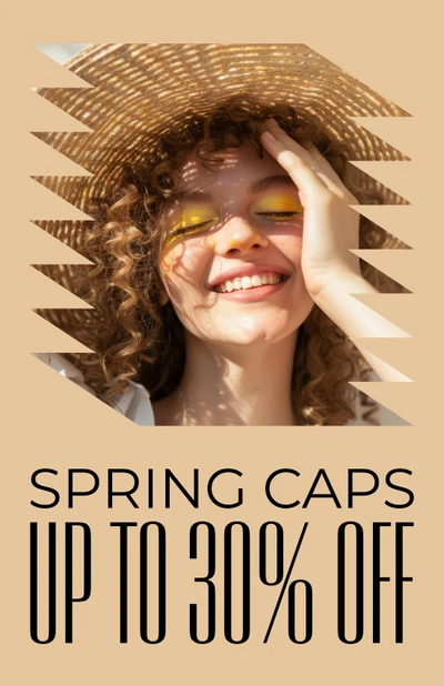 Sunny Spring Caps Sale Poster in Beige