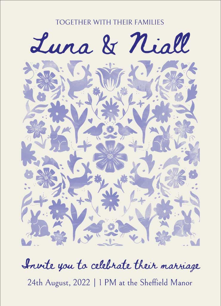 Elegant Blue Floral Wedding Invitation Poster