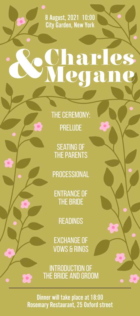 Elegant Olive Wedding Program Poster Design