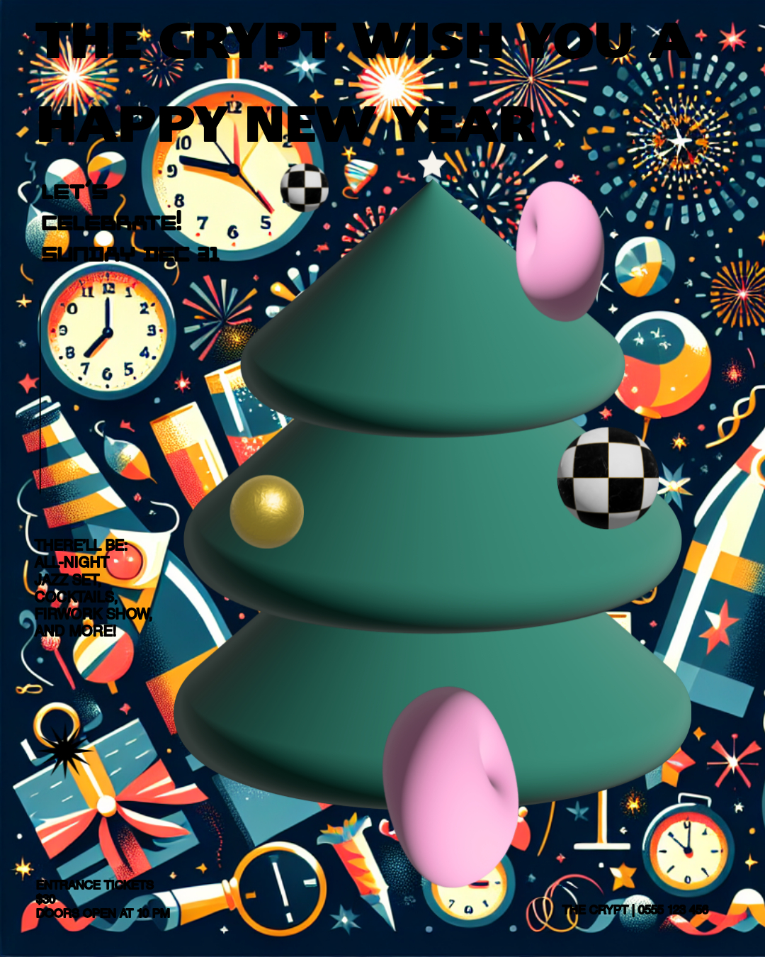 Pink Green New Year Celebration Poster