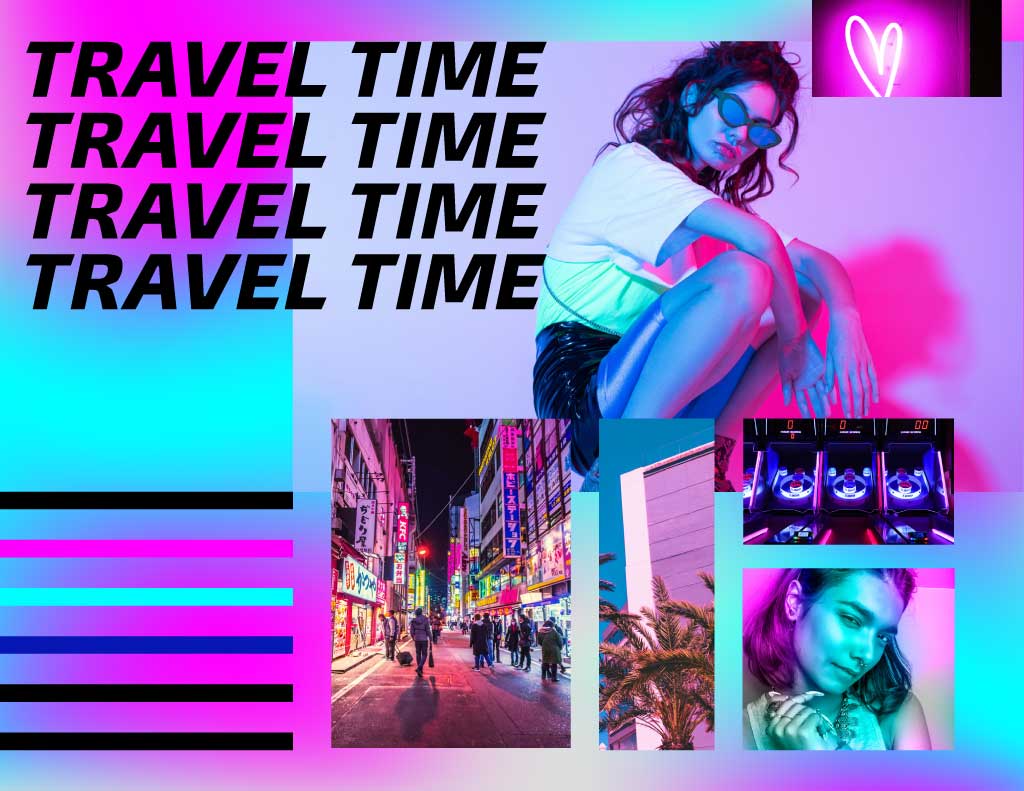 Vibrant Neon Travel Time Poster Design