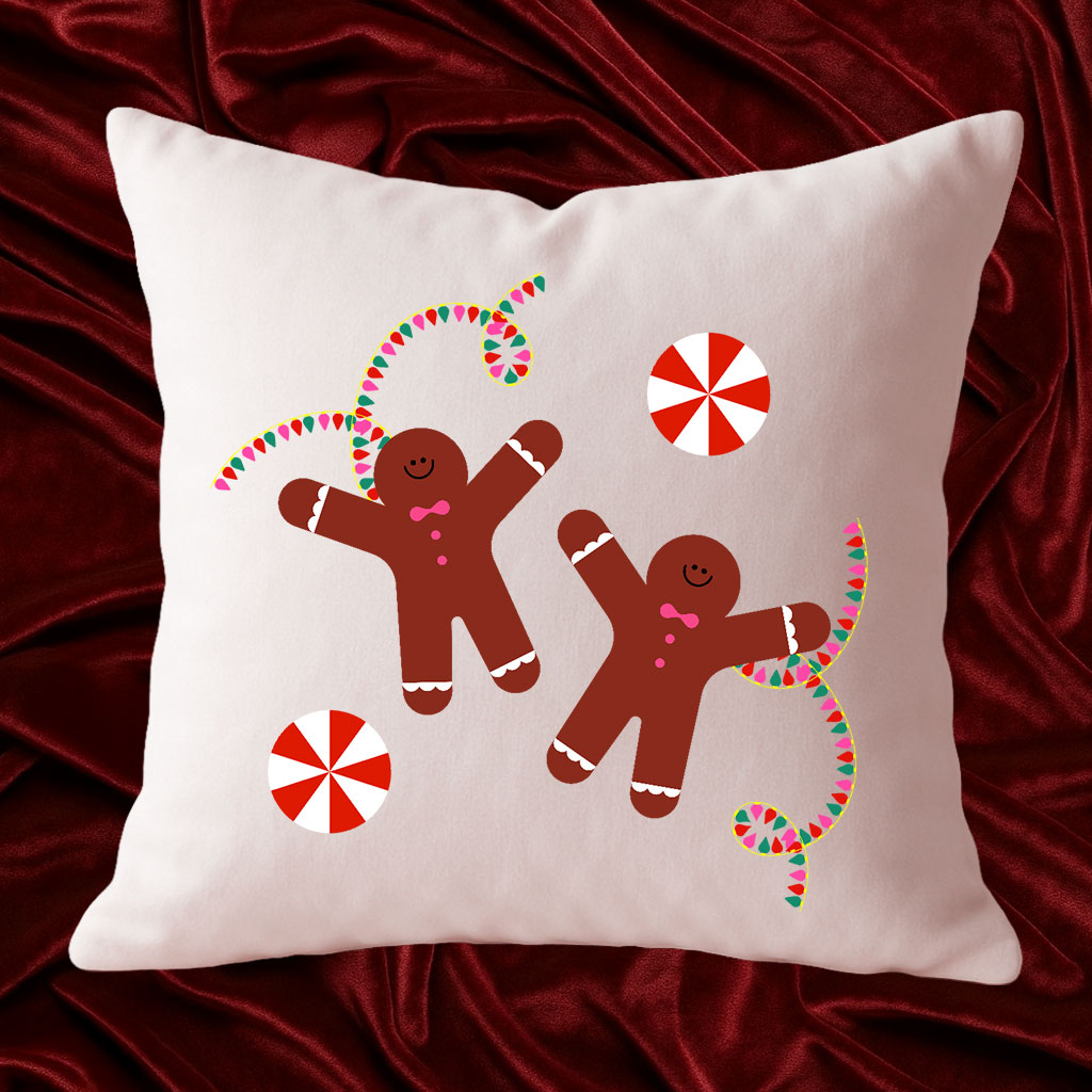 Template Playful Gingerbread Pillow Case with Red Accents